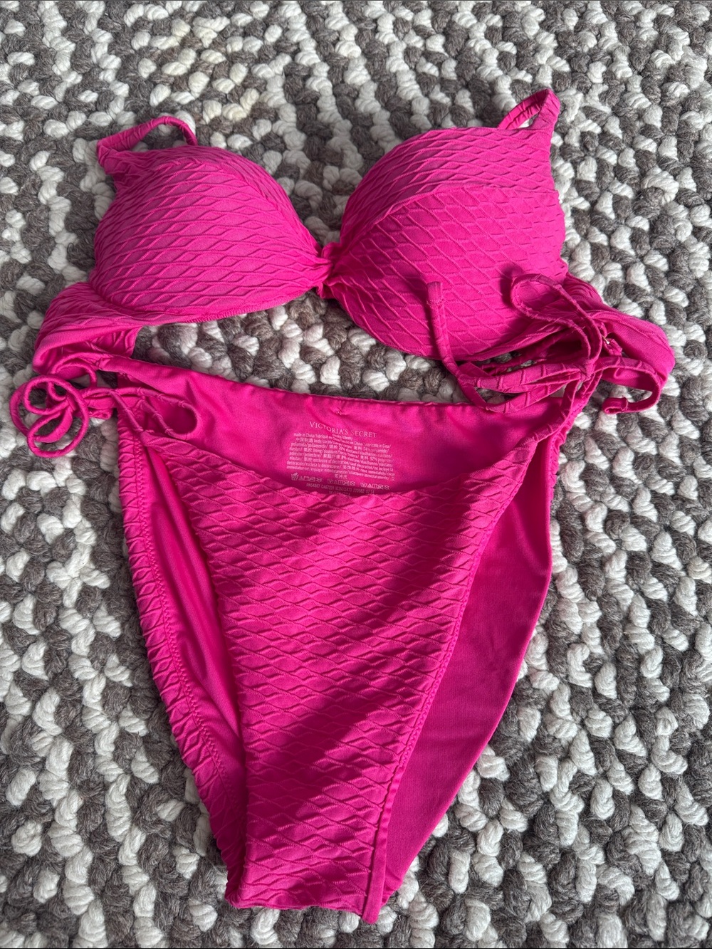 Victoria's Secret Hot Pink Textured Push-Up Bikini Set